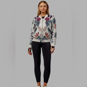 Aqua off white multi colored floral zip jacket